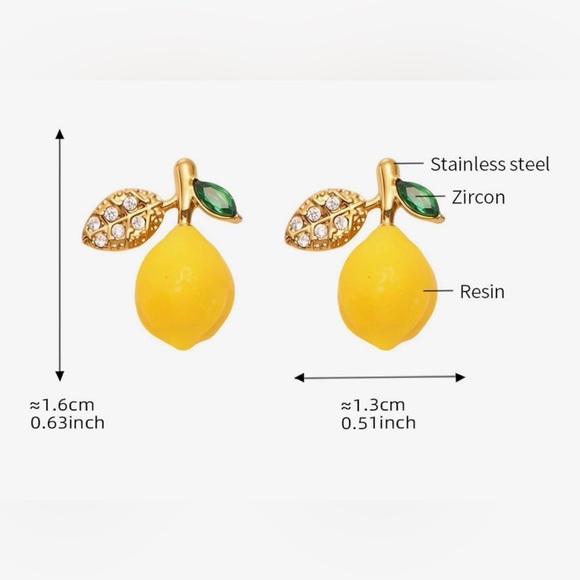 Gold and Yellow Lemon Costume Earrings - Picture 2 of 5